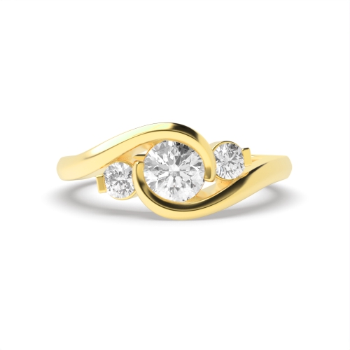 Channel Setting Round Yellow Gold Kissing Engagement Rings