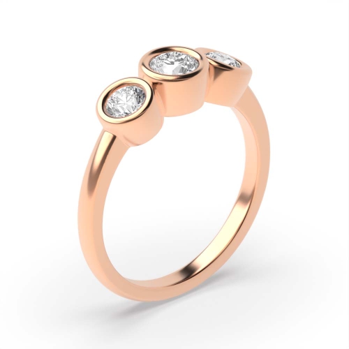 Bezel Setting Round Rose Gold Graduated Trilogy Engagement Rings