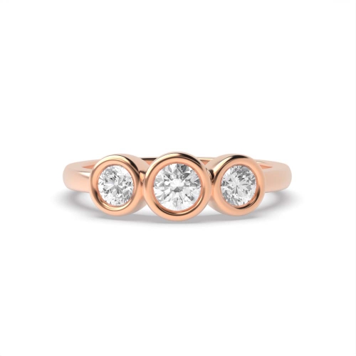 Bezel Setting Round Rose Gold Graduated Trilogy Engagement Rings