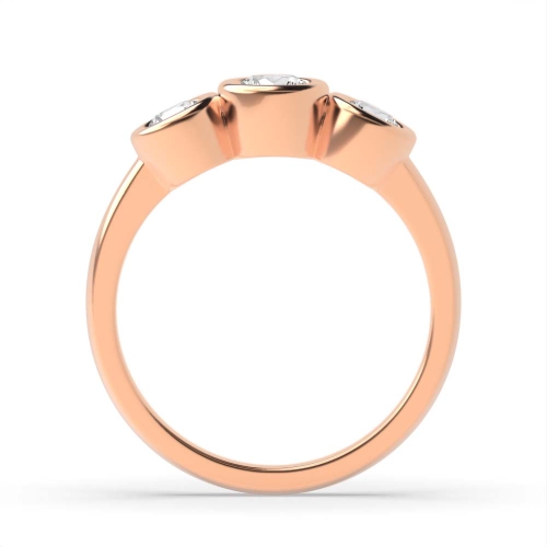 Bezel Setting Round Rose Gold Graduated Trilogy Engagement Rings