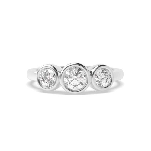 Bezel Setting Round Graduated Naturally Mined Diamond Trilogy Engagement Rings