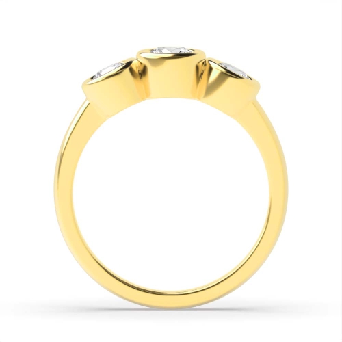 Bezel Setting Round Yellow Gold Graduated Trilogy Engagement Rings