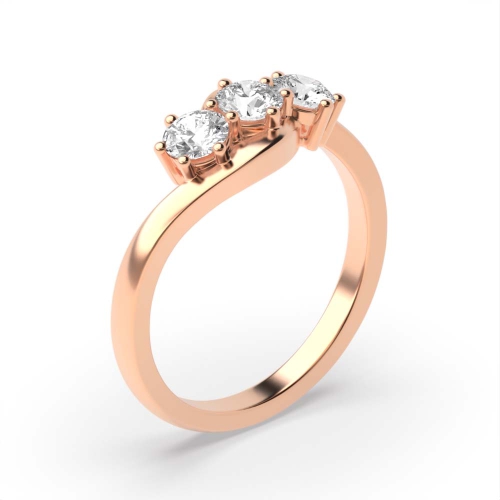4 Prong Round Rose Gold Delicate kissing Trilogy Engagement Rings