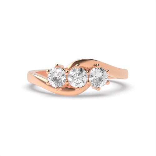 4 Prong Round Rose Gold Delicate kissing Trilogy Engagement Rings