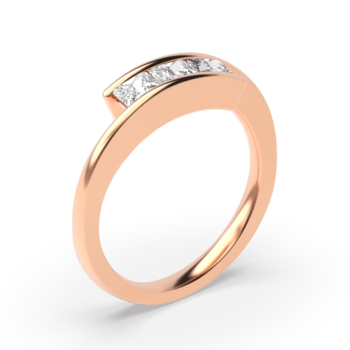 Channel Setting Princess Rose Gold Crossover Trilogy Engagement Rings