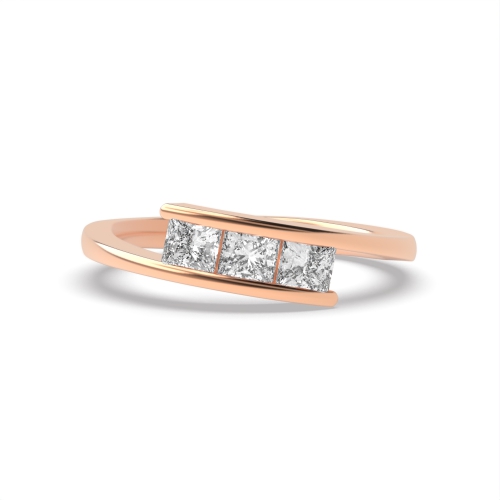 Channel Setting Princess Rose Gold Crossover Trilogy Engagement Rings
