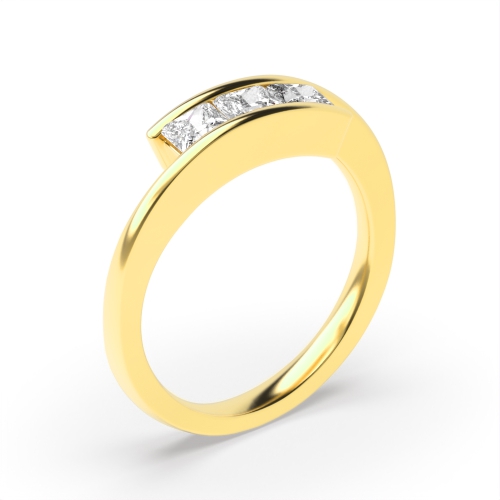 Channel Setting Princess Yellow Gold Crossover Trilogy Engagement Rings