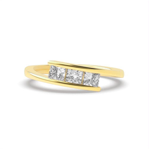 Channel Setting Princess Yellow Gold Crossover Trilogy Engagement Rings