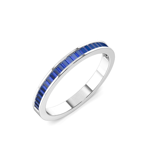 Channel Setting Baguette Infinity Cascade Blue Sapphire Half Eternity Diamond Ring