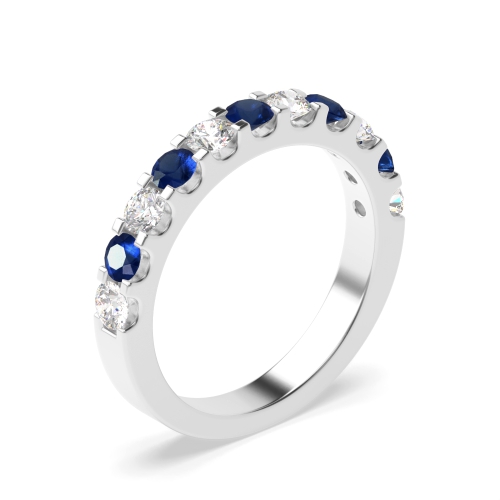 Channel Setting Round Platinum Blue Sapphire Half Eternity Diamond Rings