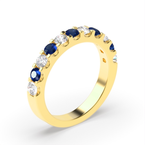 Half Eternity 4 Prong Round Diamond and Sapphire Ring (2.0mm-3.0mm)