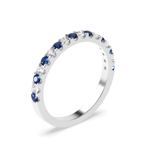 Channel Setting Round Blue Sapphire Half Eternity Diamond Ring