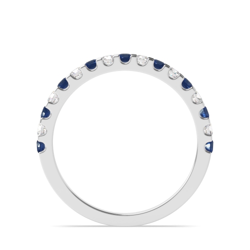 Channel Setting Round Blue Sapphire Half Eternity Diamond Ring