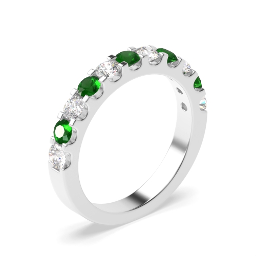 Channel Setting Round Silver Emerald Half Eternity Diamond Rings