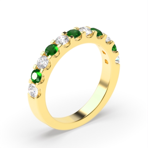 Half Eternity 4 Prong Round Diamond and Emerald Ring (2.0mm-3.0mm)