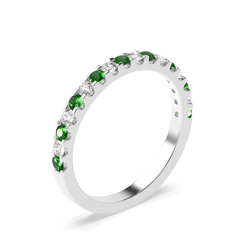 Channel Setting Round White Gold Alternate diamond and Naturally Mined Gemstone Diamond Rings