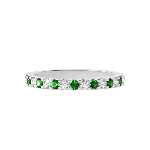 Channel Setting Round White Gold Alternate diamond and Naturally Mined Gemstone Diamond Rings
