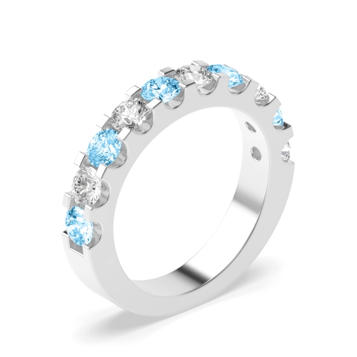 Channel Setting Round Shared claw alternate colored lab Blue Lab Grown Diamond Rings