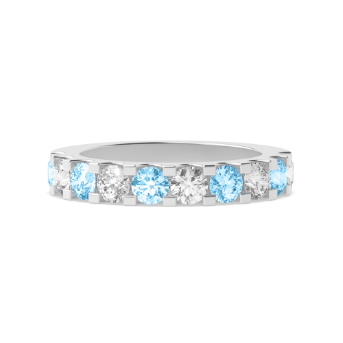 Channel Setting Round Shared claw alternate colored lab Blue Lab Grown Diamond Rings
