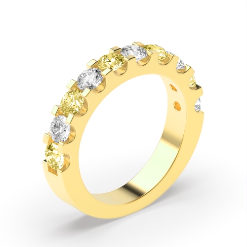 Channel Setting Round Yellow Gold Shared claw alternate colored lab Eternity Diamond Rings