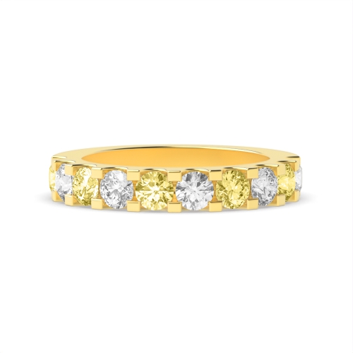 Channel Setting Round Yellow Gold Shared claw alternate colored lab Eternity Diamond Rings