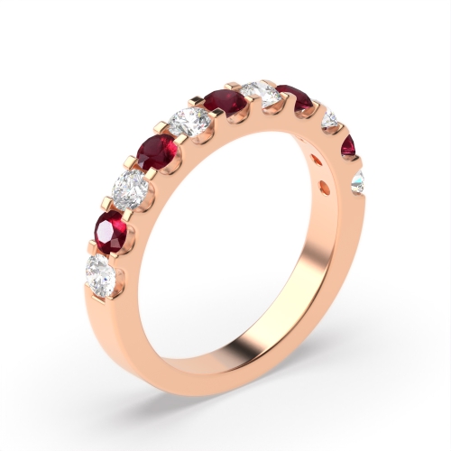 Half Eternity 4 Prong Round Diamond And Ruby Ring (2.0Mm-3.0Mm)