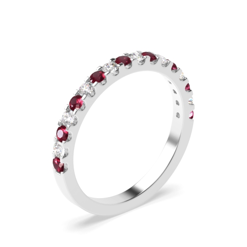 Half Eternity 4 Prong Round Diamond and Ruby Ring (2.0mm-3.0mm)