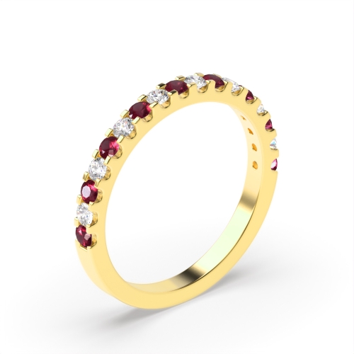        Half Eternity 4 Prong Round Diamond And Ruby Ring (2.0Mm-3.0Mm)