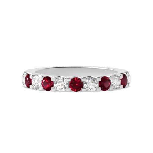 Channel Setting Round White Gold Alternate diamond and Naturally Mined Gemstone Diamond Rings
