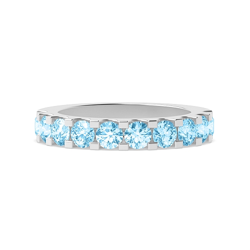 4 Prong Round Scallop Blue Lab Grown Diamond Rings