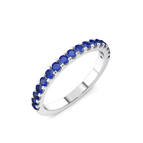 4 Prong Round Scallop Blue Sapphire Half Eternity Wedding Band