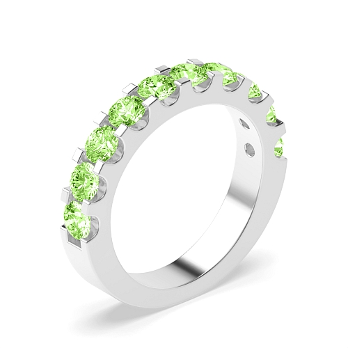 4 Prong Round Scallop Green Lab Grown Band Diamond Rings