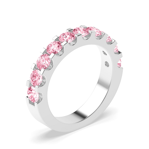 4 Prong Round Scallop Pink Lab Grown Band Diamond Rings