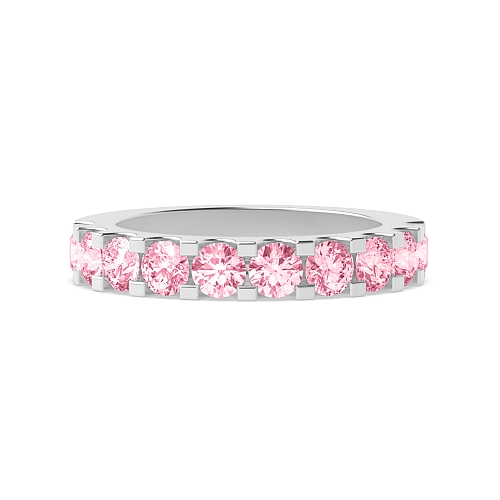 4 Prong Round Scallop Pink Lab Grown Band Diamond Rings