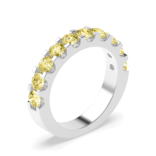 4 Prong Round Scallop Yellow Lab Grown Band Diamond Rings