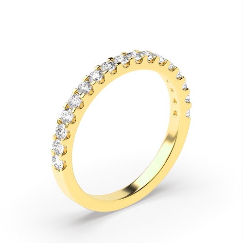 4 Prong Round Yellow Gold Scallop Half Eternity Wedding Band