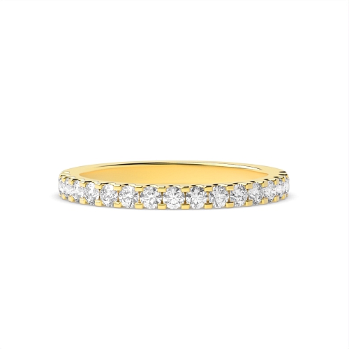 4 Prong Round Yellow Gold Scallop Half Eternity Wedding Band