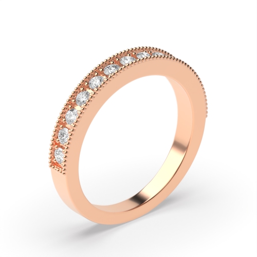 Pave Setting Round Rose Gold Miligrain Eternity Diamond Rings