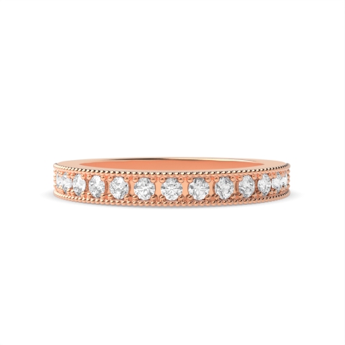 Pave Setting Round Rose Gold Miligrain Eternity Diamond Rings