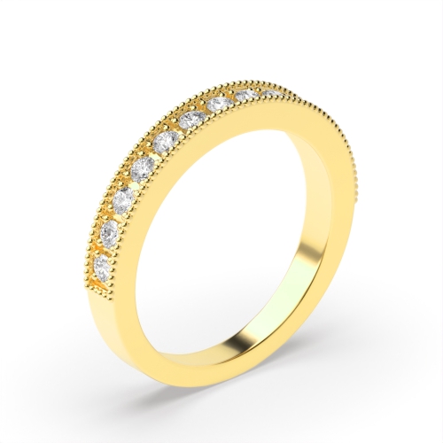 Pave Setting Round Yellow Gold Miligrain Eternity Diamond Rings