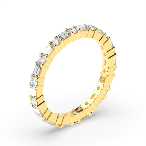 4 Prong Round/Baguette Yellow Gold Zenith mosaic Eternity Diamond Rings