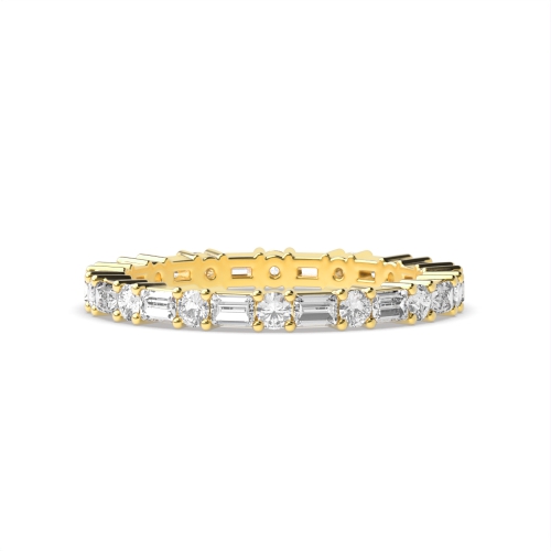 4 Prong Round/Baguette Yellow Gold Zenith mosaic Eternity Diamond Rings