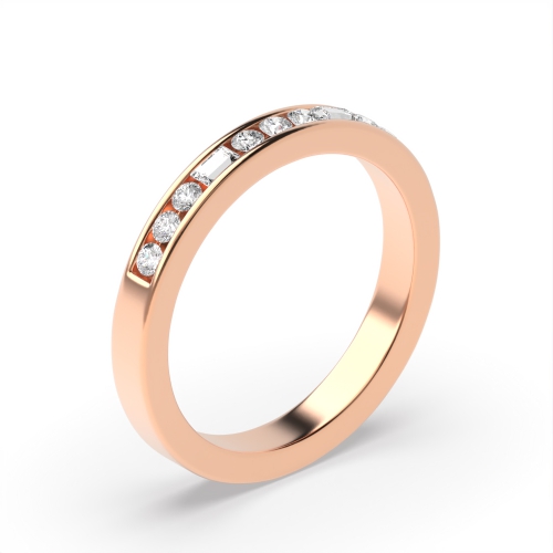 Channel Setting Round/Baguette Rose Gold Shimmer Eternity Diamond Rings