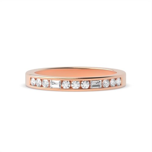 Channel Setting Round/Baguette Rose Gold Shimmer Eternity Diamond Rings