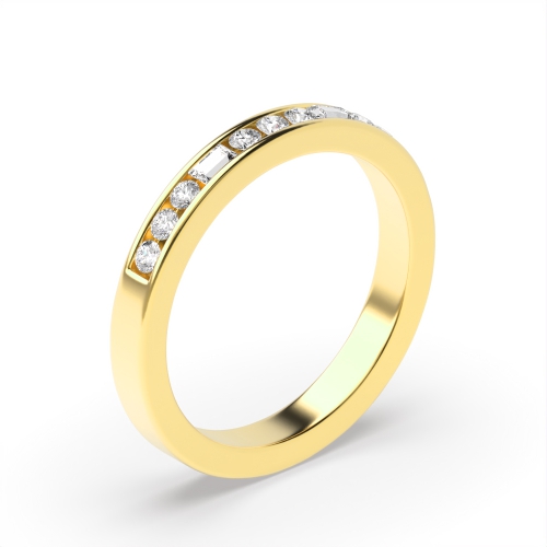 Channel Setting Round/Baguette Yellow Gold Shimmer Eternity Diamond Rings