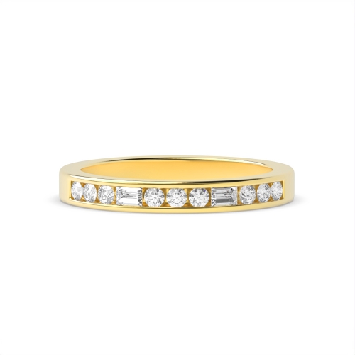 Channel Setting Round/Baguette Yellow Gold Shimmer Eternity Diamond Rings