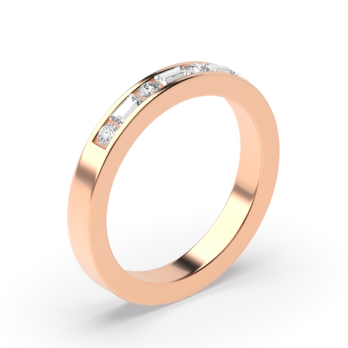 Channel Setting Round/Baguette Rose Gold Alternate Eternity Diamond Rings