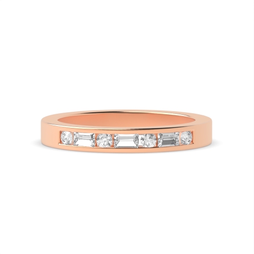 Channel Setting Round/Baguette Rose Gold Alternate Eternity Diamond Rings