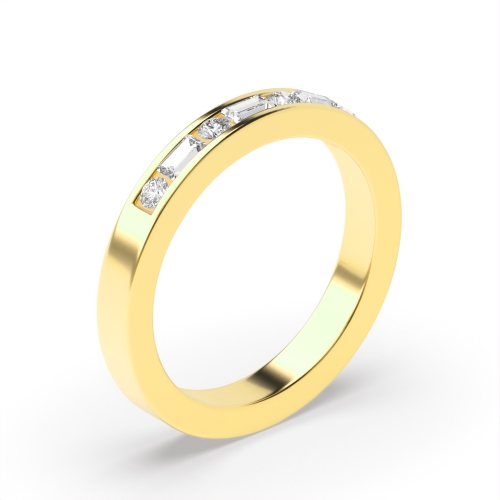 Channel Setting Round/Baguette Yellow Gold Alternate Eternity Diamond Rings