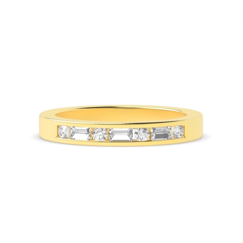 Channel Setting Round/Baguette Yellow Gold Alternate Eternity Diamond Rings